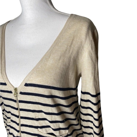 J Crew Beige Striped Wool Blend Zip Up V Neck Cardigan Sweater Size S Womens - Picture 2 of 8